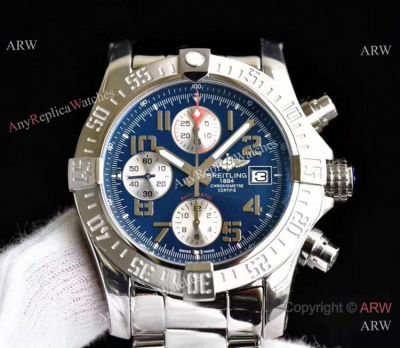 Swiss Grade Replica Breitling Super Avenger II 7750 Watch Stainless Steel Blue Face
